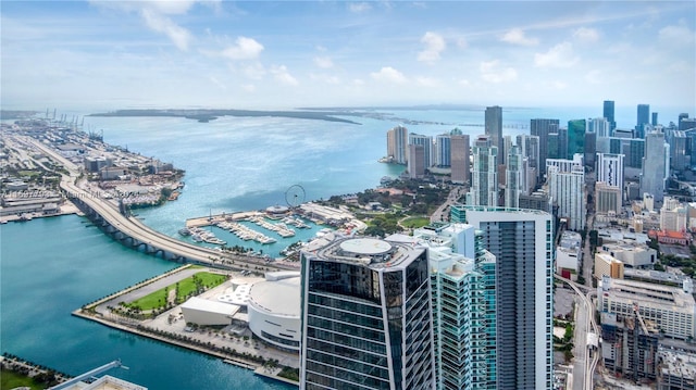 bird's eye view featuring a water view