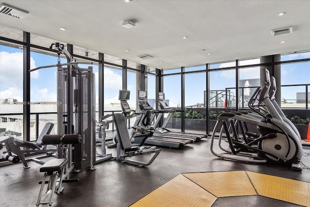 workout area with expansive windows