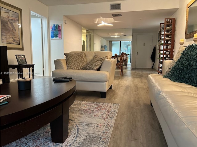 living room with hardwood / wood-style floors