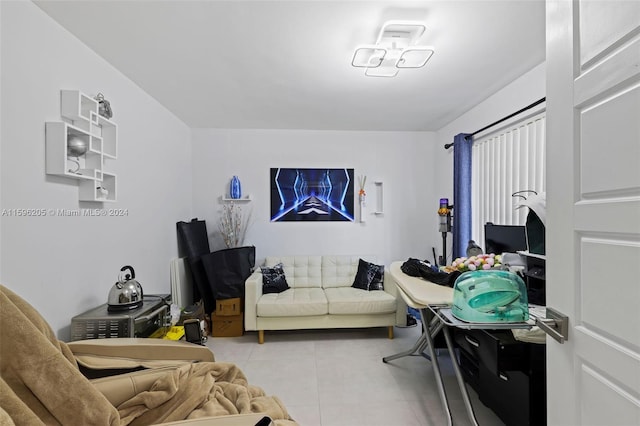 living room featuring light tile patterned flooring