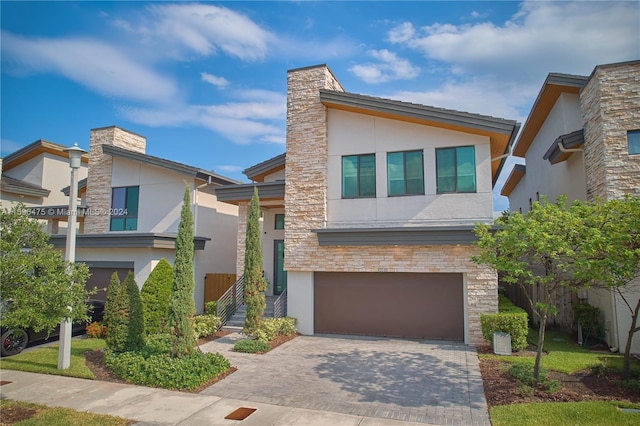 contemporary home with a garage