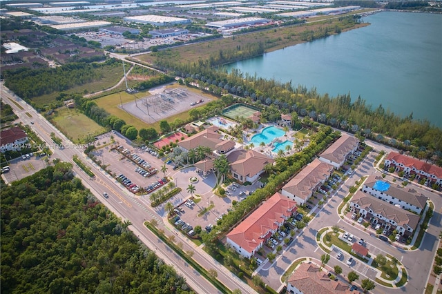 aerial view with a water view