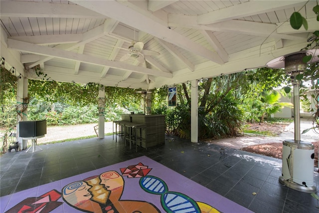 view of terrace featuring ceiling fan