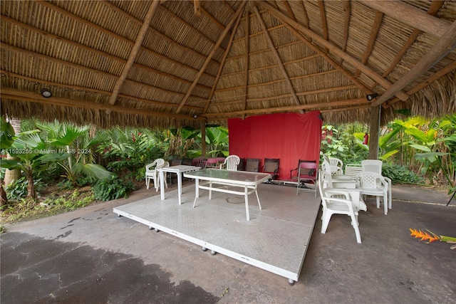 view of terrace with a gazebo