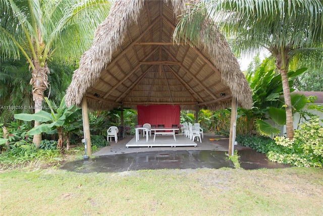 exterior space featuring a patio and a gazebo