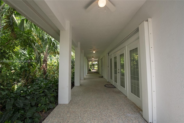 view of terrace featuring ceiling fan