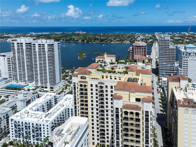 aerial view featuring a water view