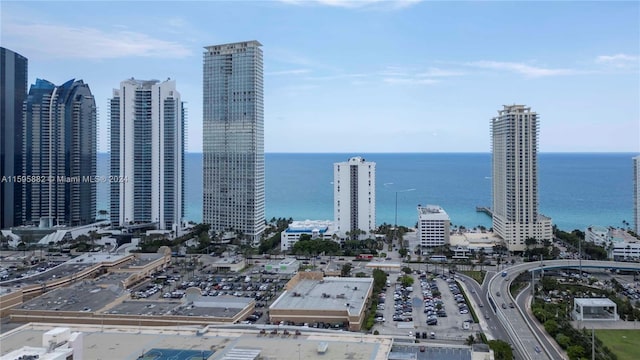 property's view of city featuring a water view