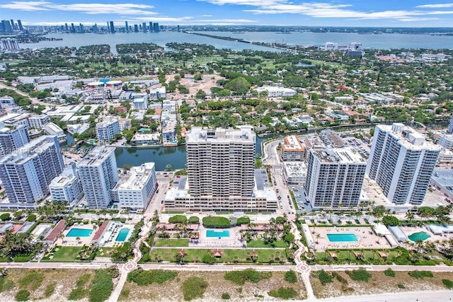 aerial view with a water view