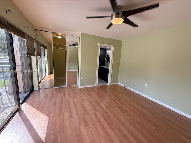 interior space featuring ceiling fan and light hardwood / wood-style floors