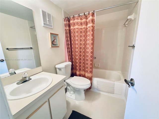 full bathroom with vanity, toilet, and shower / tub combo with curtain