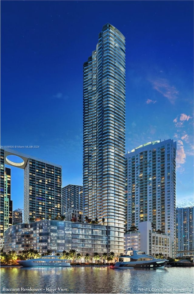 outdoor building at dusk with a water view