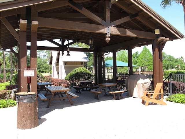 view of patio featuring a gazebo