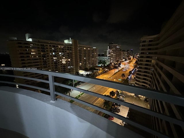 view of balcony at night