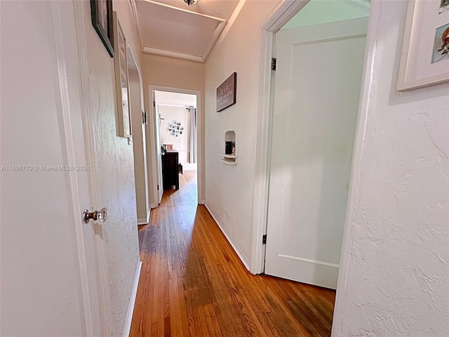 corridor with wood-type flooring