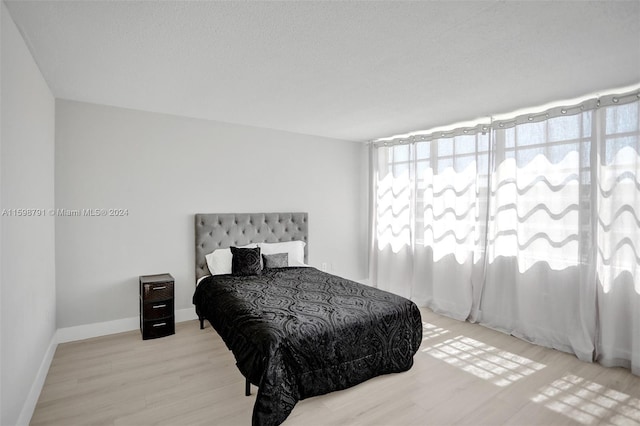 bedroom featuring floor to ceiling windows and light hardwood / wood-style flooring