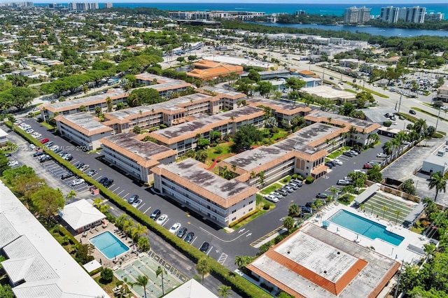 aerial view featuring a water view