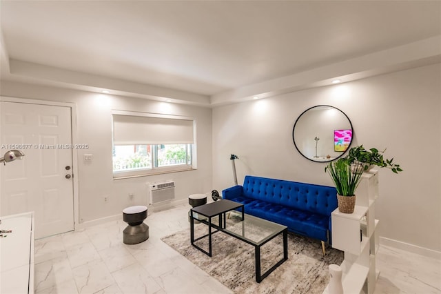 living room featuring a wall mounted air conditioner