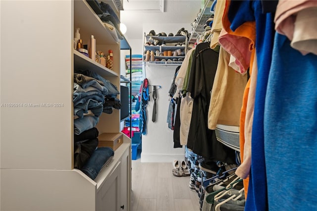 spacious closet featuring light hardwood / wood-style flooring