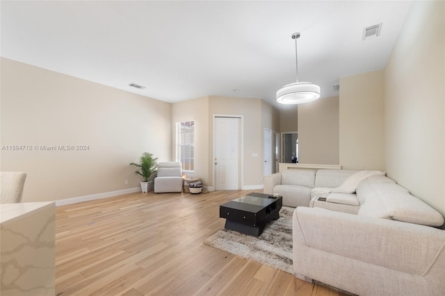 living room with light hardwood / wood-style flooring