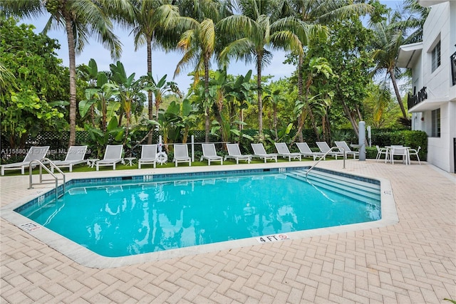 view of swimming pool with a patio area