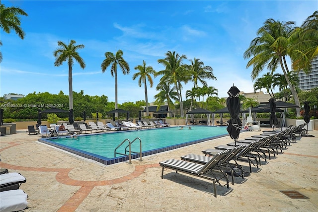 view of swimming pool with a patio area