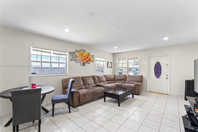 living room with light tile floors