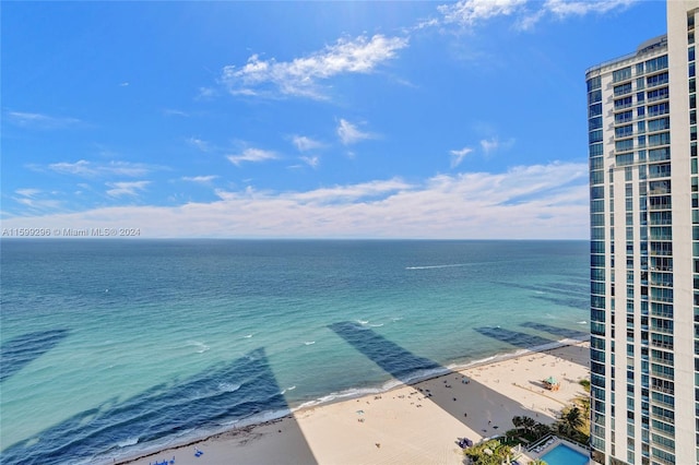 view of water feature featuring a beach view