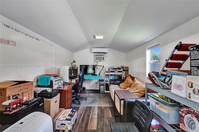 office area featuring lofted ceiling and dark wood-type flooring