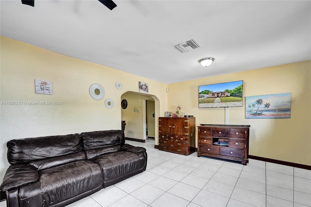 living room featuring light tile patterned flooring