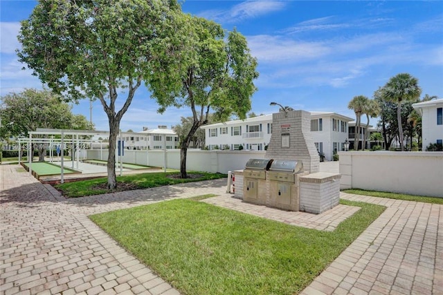 view of yard with an outdoor kitchen