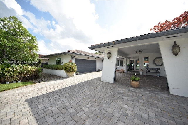 exterior space featuring a garage