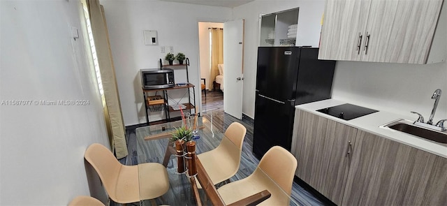 kitchen featuring wood-type flooring, sink, and black appliances