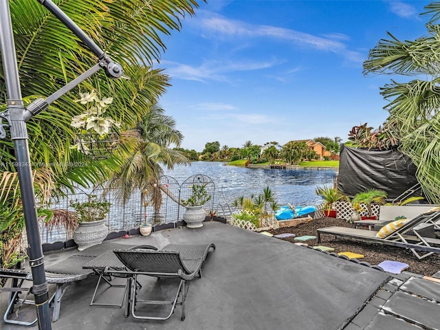 view of patio / terrace with a water view