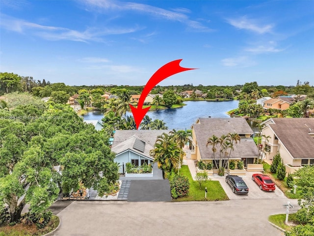 aerial view with a water view