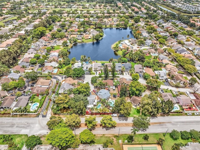 aerial view with a water view