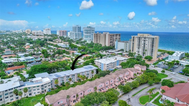 aerial view with a water view