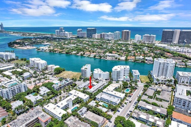 aerial view featuring a water view