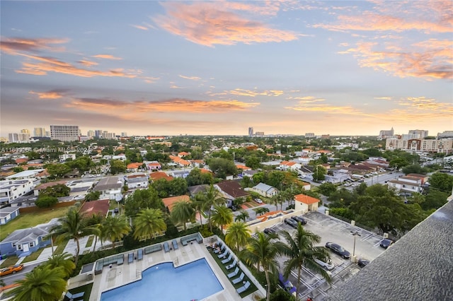 view of aerial view at dusk