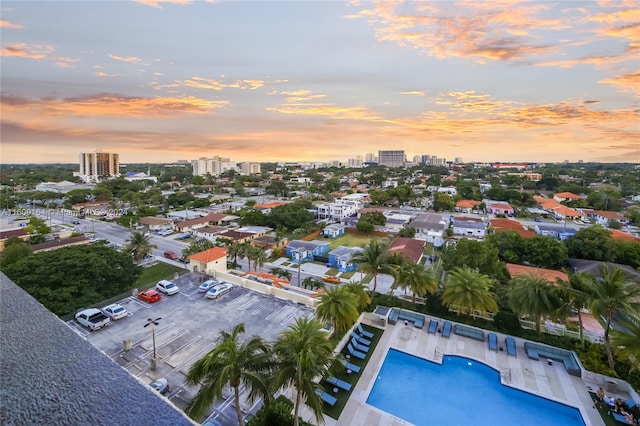 view of aerial view at dusk