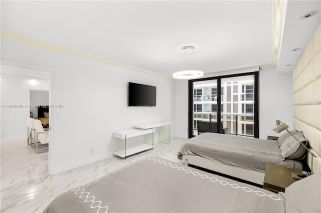 bedroom featuring crown molding and light tile patterned flooring