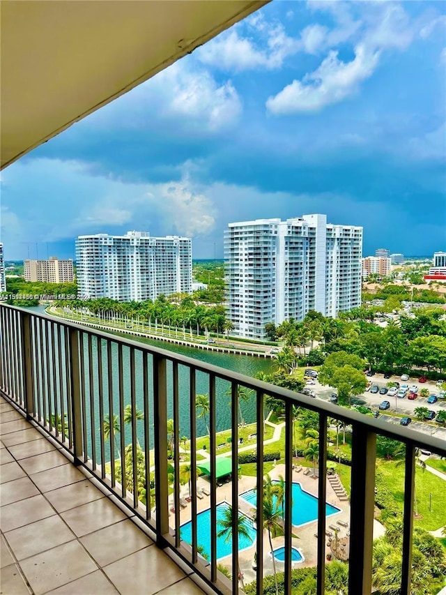 balcony with a community pool