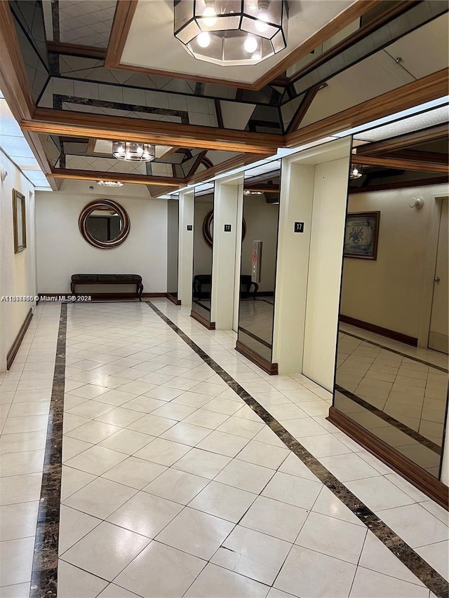 basement featuring light tile patterned floors