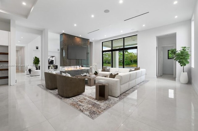 living area featuring recessed lighting