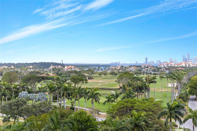 drone / aerial view featuring a view of city and golf course view