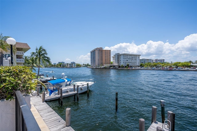 view of dock with a water view