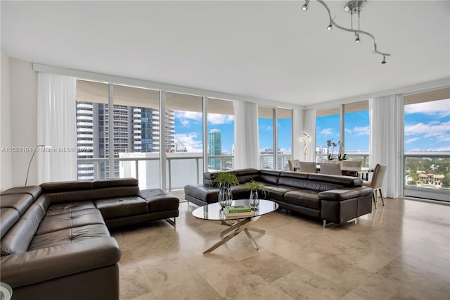 living room featuring expansive windows