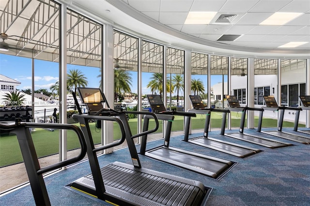 gym with a drop ceiling