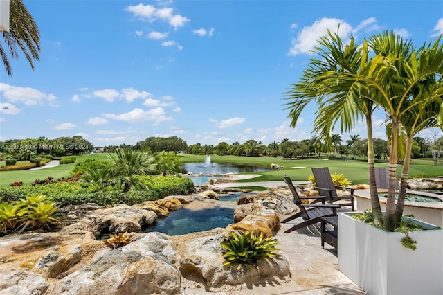 exterior space with a water view