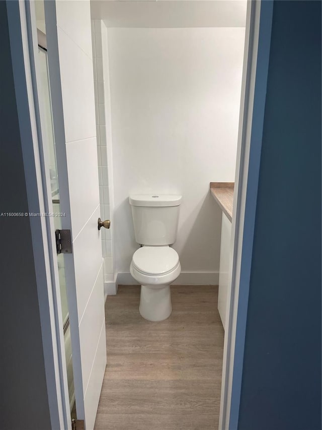 bathroom featuring vanity, toilet, and wood-type flooring